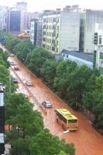 6月12日，郴州宜章县降下暴雨，县城变成了“水城”。供图/郴州市消防支队林思 - 新浪湖南